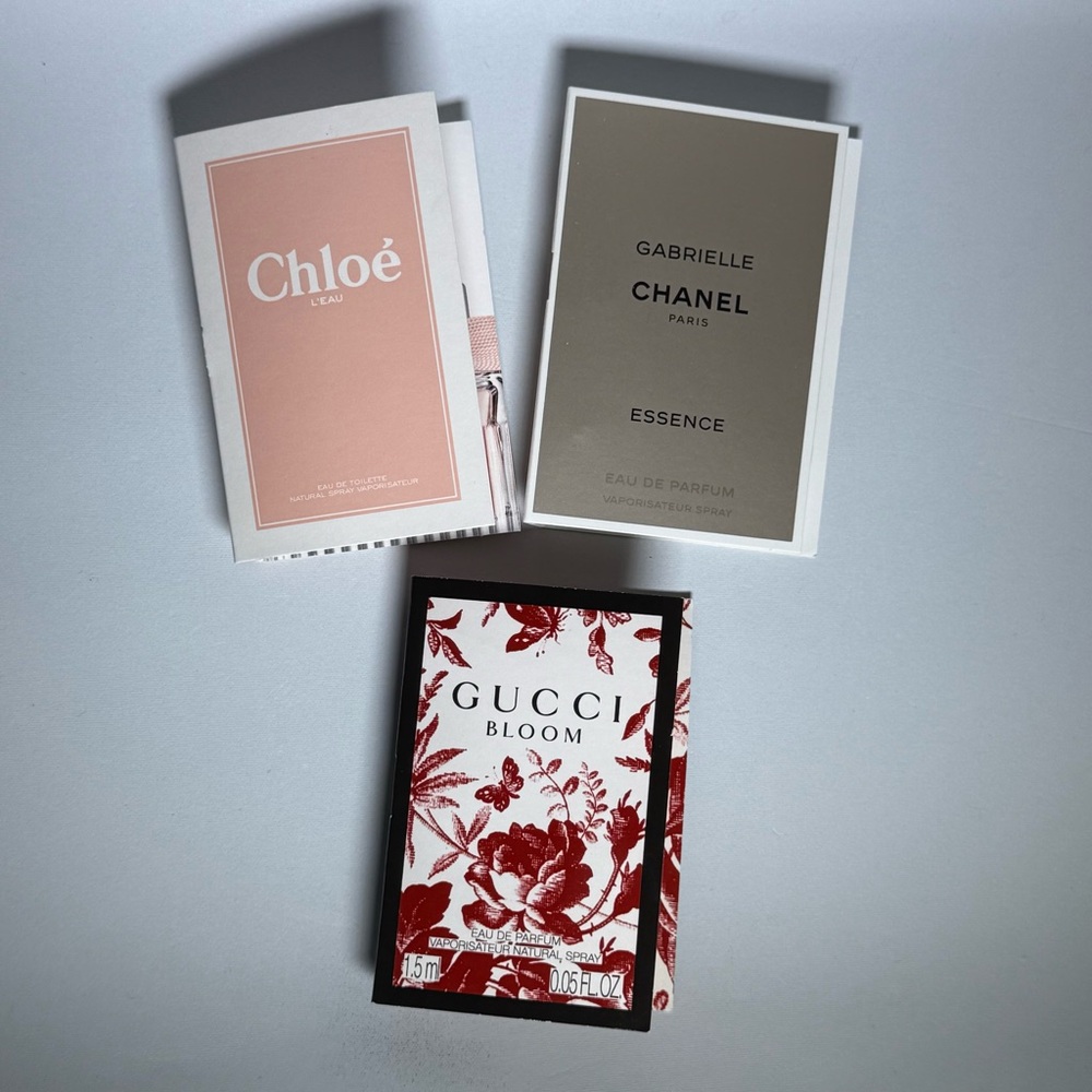 Channel Gabrielle Essence, Chloe L'eau Toilette, Gucci Bloom Samples